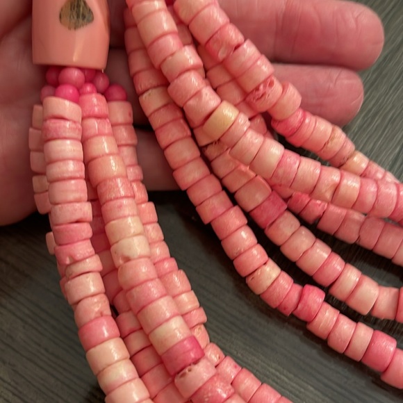 VTG Gerda Lynggaard Monies 5-Strand Dyed Pink Horn Bone Beads Runway Necklace - Picture 16 of 17